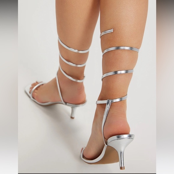 Fashion Nova All Time Fav Wrap Up Heels - Silver - Picture 10 of 10